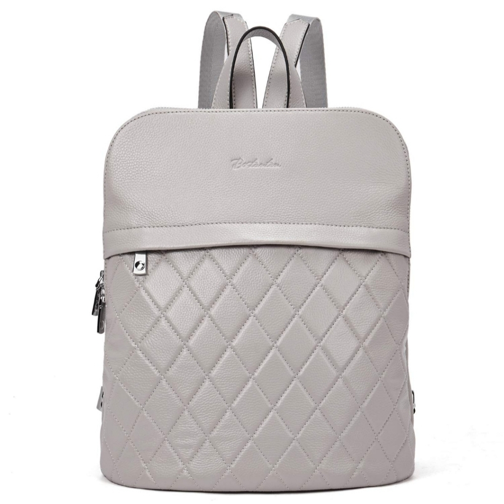 🆕️ Bostanten Ladies Gray Leather Quilted Style Backpack.
